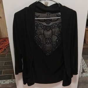 (223) INA COUTURE BLACK LING SLEEVES LACE BACK CARDIGAN SIZE LARGE